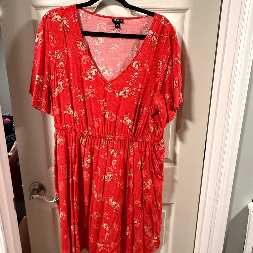 Torrid Red Floral V-Neck Top
